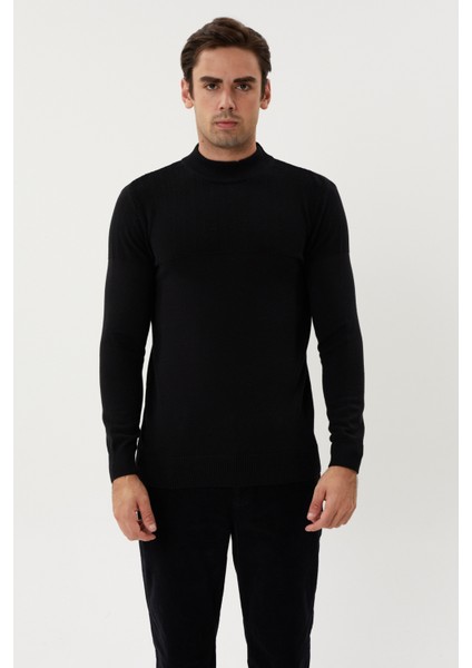 Et 3638 Yarım Boğazlı Dokuma Detaylı Erkek Kazak