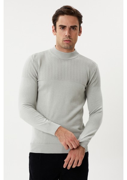 Et 3638 Yarım Boğazlı Dokuma Detaylı Erkek Kazak