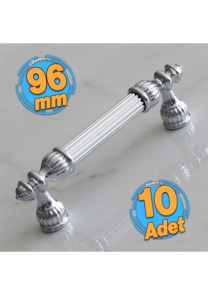 10 Adet Şah 96 mm Krom Renk Kulp Metal Mobilya Dolap Çekmece Kapak Mutfak Kulplar Kulbu Dolabı Kulpu