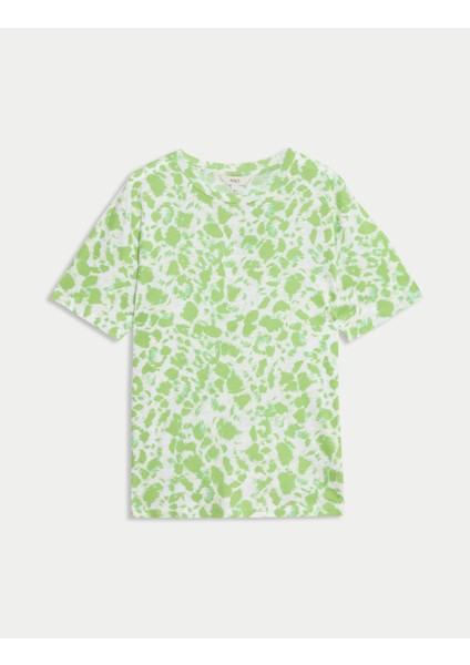 Pamuklu Desenli Kısa Kollu T-Shirt
