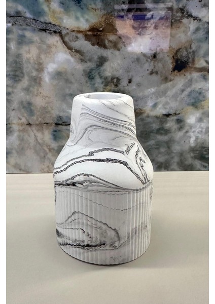 Mini Mermer Desen Çizgili Iskandinav Vazo Biblo 7X10 cm modelleri