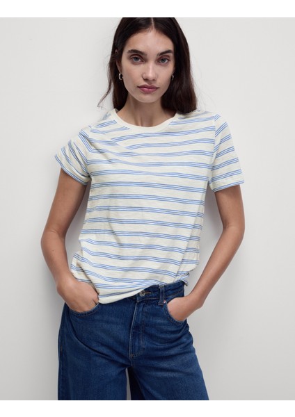 Saf Pamuklu Çizgili Regular Fit T-Shirt