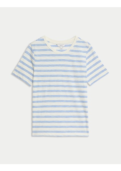 Saf Pamuklu Çizgili Regular Fit T-Shirt