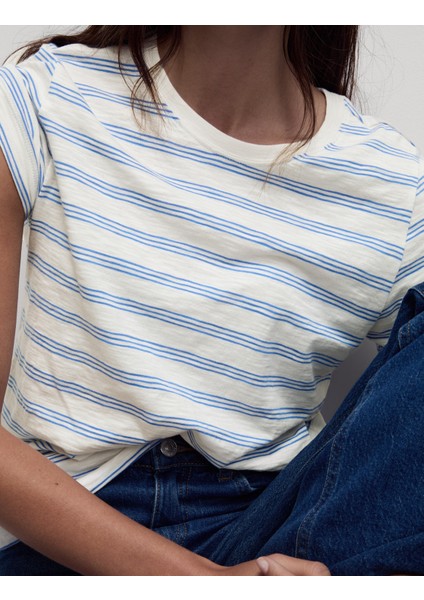 Saf Pamuklu Çizgili Regular Fit T-Shirt