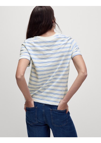 Saf Pamuklu Çizgili Regular Fit T-Shirt