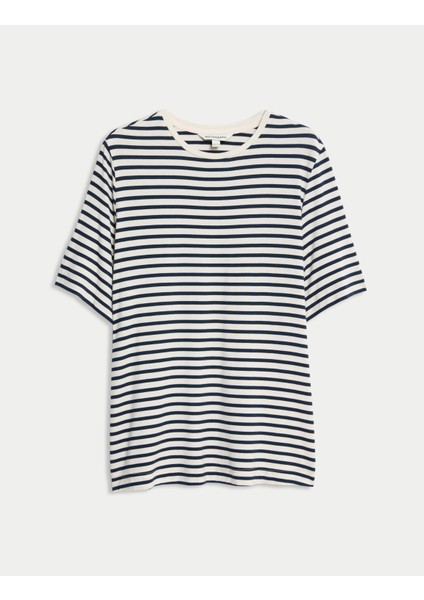 Çizgili Kıla Kollu T-Shirt