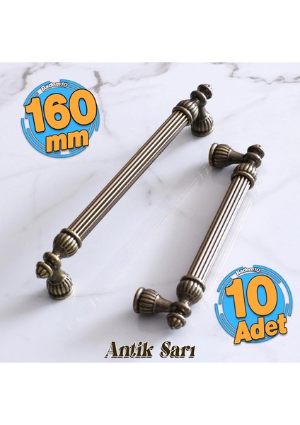 10 Adet Şah 160 mm Eskitme Antik Sarı Metal Mobilya Mutfak Çekmece Kapak Dolap Dolabı Kulbu