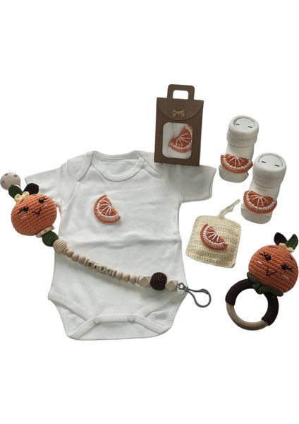Hoşgeldin Bebek, Unisex, Yenidoğan Bebek, Portakal Motifli Amigurumi Hediye Seti fiyatları