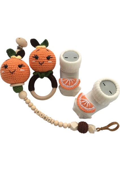 Hoşgeldin Bebek, Unisex, Yenidoğan Bebek, Portakal Motifli Amigurumi Hediye Seti modelleri