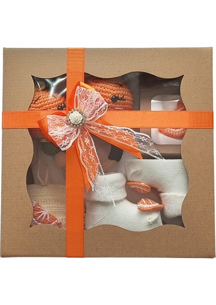 Hoşgeldin Bebek, Unisex, Yenidoğan Bebek, Portakal Motifli Amigurumi Hediye Seti indirimleri