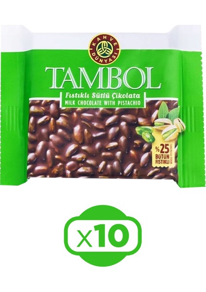 Tambol Antep Fıstıklı Sütlü Çikolata 77 gr x 10 Adet