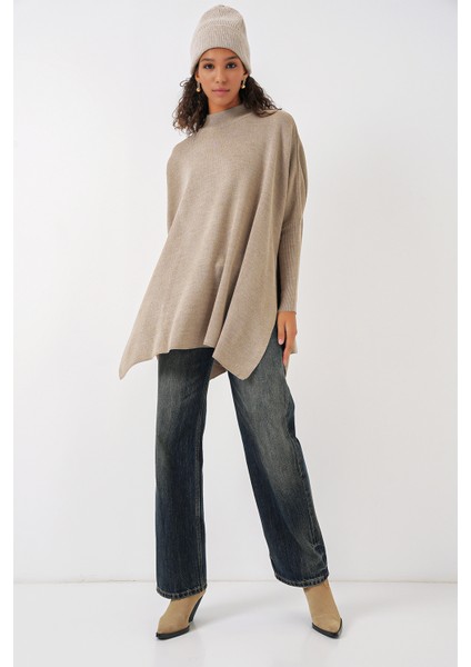 15783 Yırtmaçlı Panço Kazak - A.bej fiyatları