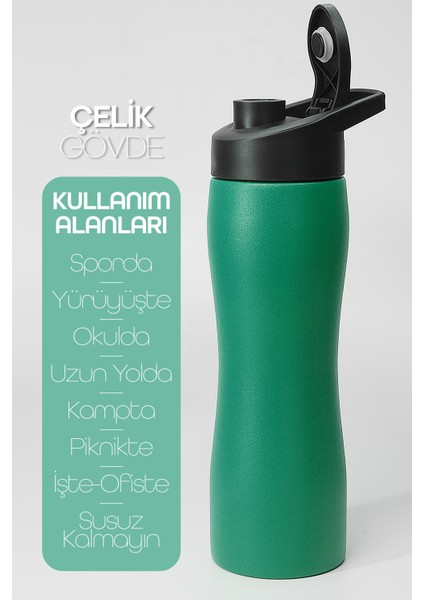 Komple Paslanmaz Çelik Matara Geniş Ağız Mat Renk Spor Matarası Suluğu 304 Çelik Suluk Yeşil 1153