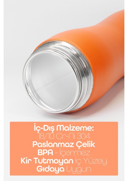 Komple Paslanmaz Çelik Matara Geniş Ağız Mat Renk Spor Matarası Suluğu 304 Çelik Suluk Turuncu 1153