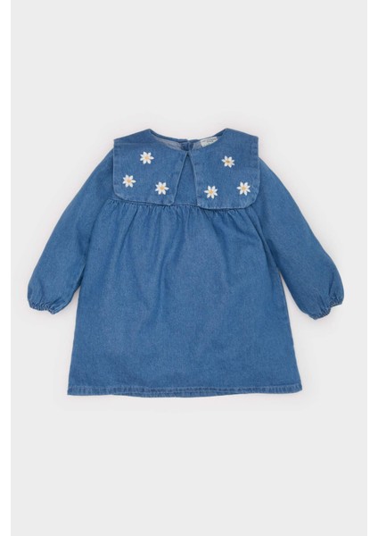Kız Bebek Nakışlı Uzun Kollu Jean Elbise E0466A525SP