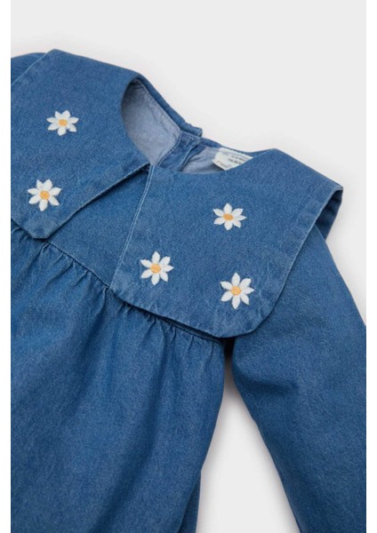 Kız Bebek Nakışlı Uzun Kollu Jean Elbise E0466A525SP