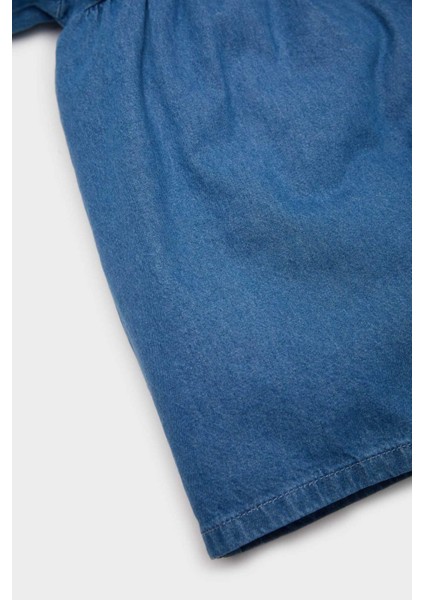 Kız Bebek Nakışlı Uzun Kollu Jean Elbise E0466A525SP