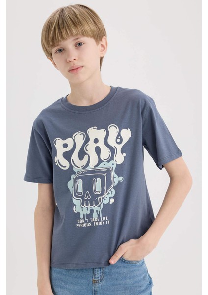 Erkek Çocuk Bisiklet Yaka Baskılı Kısa Kollu Tişört D9283A825SM