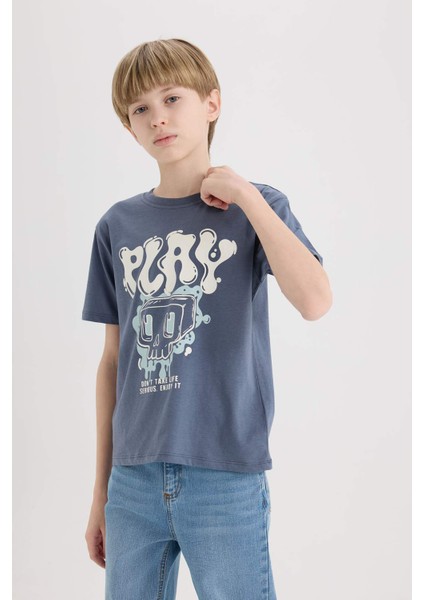 Erkek Çocuk Bisiklet Yaka Baskılı Kısa Kollu Tişört D9283A825SM modelleri