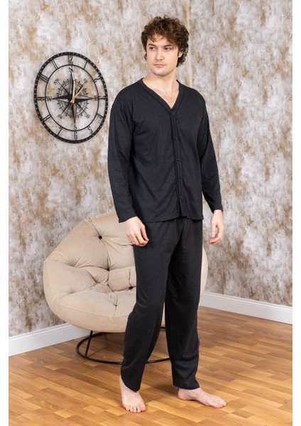 Erkek Boydan Düğmeli Yüksek Kalite Pamuk Pijama Takımı 16511