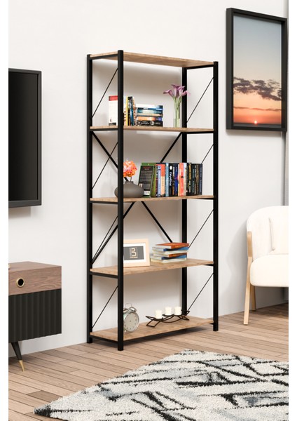 5 geniş raflı kitaplık metal çerçeveli modern raf çalışma odası ofis salon kitaplığı evrak rafı fiyatları