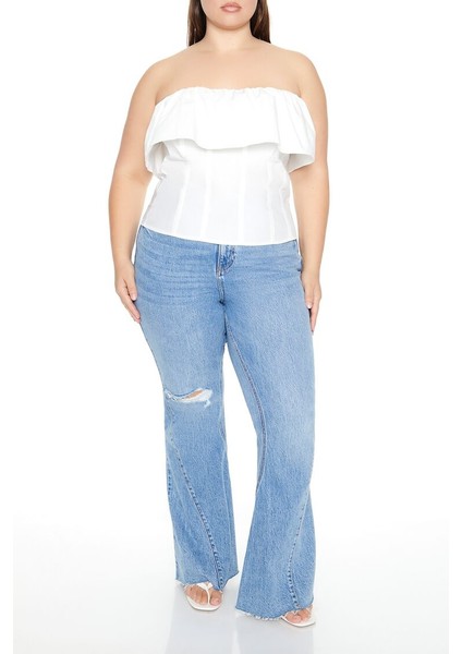 Plus Curve Poplin Volanlı Straplez Büstiyer