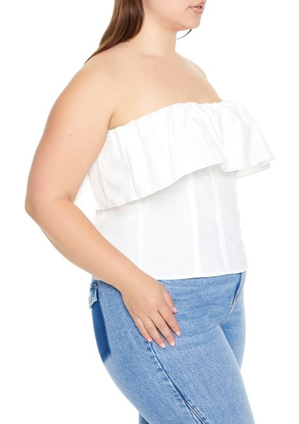 Plus Curve Poplin Volanlı Straplez Büstiyer