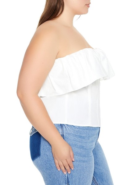 Plus Curve Poplin Volanlı Straplez Büstiyer