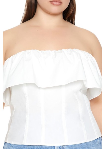 Plus Curve Poplin Volanlı Straplez Büstiyer
