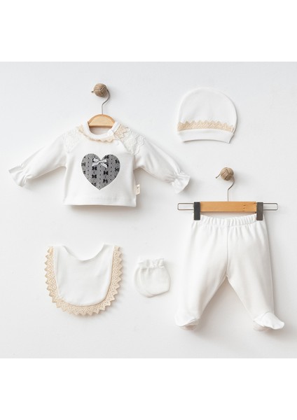 0-3 Ay Kız Çocuk Dantelli Taşlı Kalpli 5'li Hastane Çıkışı Set fiyatları