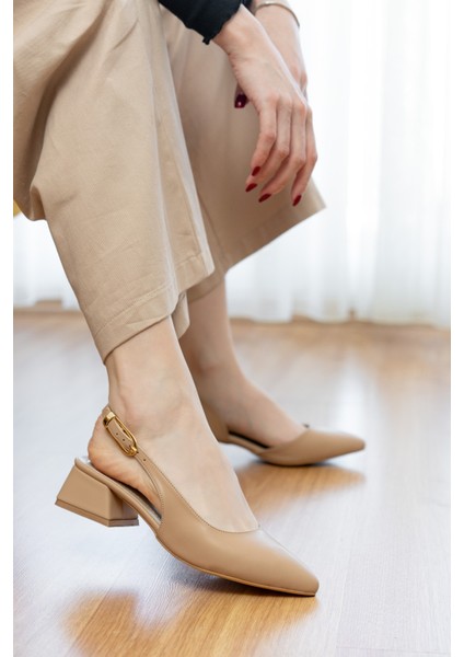 Aura Nude Yanı Tokalı (4 cm Topuk Boyu ) Sivri Burun Topuklu Babet Ayakkabı modelleri