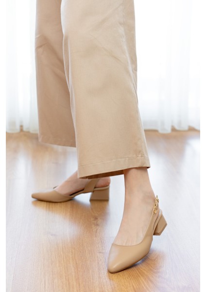 Aura Nude Yanı Tokalı (4 cm Topuk Boyu ) Sivri Burun Topuklu Babet Ayakkabı fırsatları