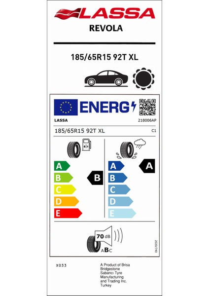 185/65R15 92T Xl Revola Binek Yaz Lastiği Üretim Yılı: 2025