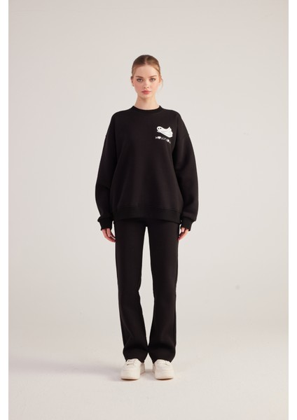 Oversize Kesin Unisex Ghosting Sweatshirt Siyah