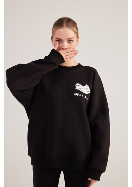 Oversize Kesin Unisex Ghosting Sweatshirt Siyah fırsatları