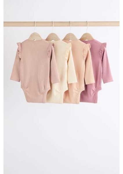% 100 Pamuklu Pembe Fırfırlı Uzun Kollu 4'lü Body Zıbın Set fiyatları