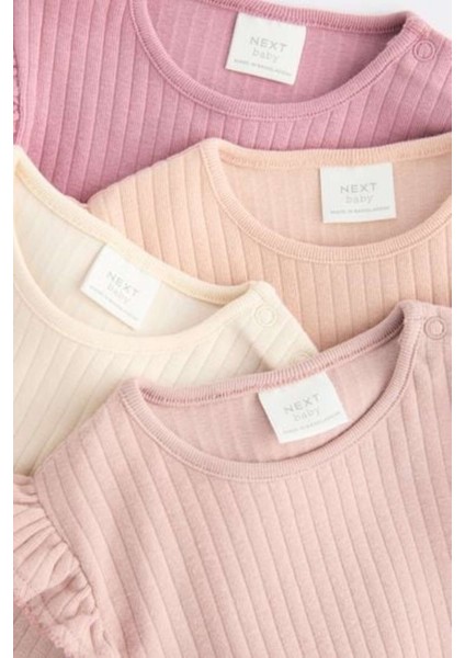 % 100 Pamuklu Pembe Fırfırlı Uzun Kollu 4'lü Body Zıbın Set fırsatları