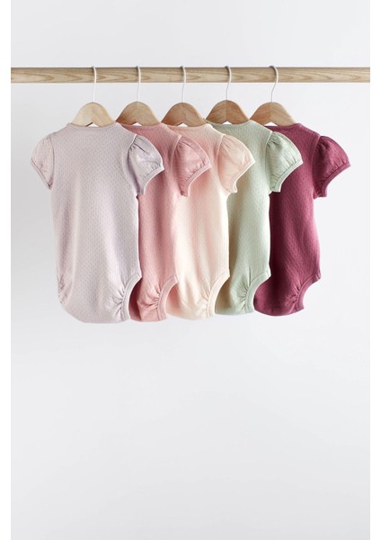 % 100 Pamuklu Pembe Dokuku Kısa Kollu 5’li Body Zıbın Set