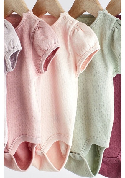 % 100 Pamuklu Pembe Dokuku Kısa Kollu 5’li Body Zıbın Set