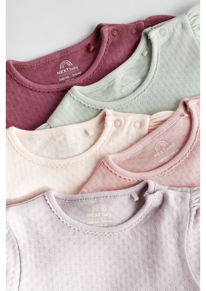 % 100 Pamuklu Pembe Dokuku Kısa Kollu 5’li Body Zıbın Set