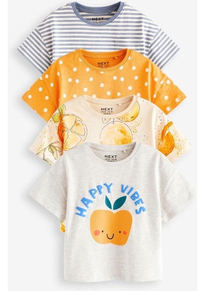 % 100 Pamuklu Sarı Elma Desenli Kısa Kollu 4’lü Tshirt Set