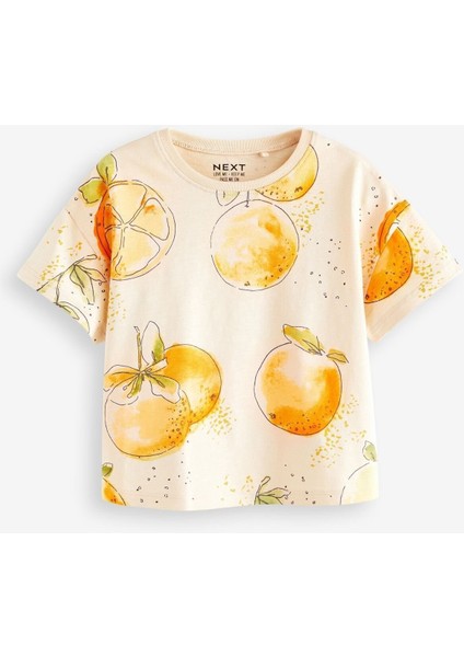 % 100 Pamuklu Sarı Elma Desenli Kısa Kollu 4’lü Tshirt Set