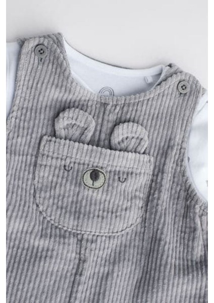 Pamuklu Gri Ayı Desenli Salopet Body Zıbın Set fırsatları