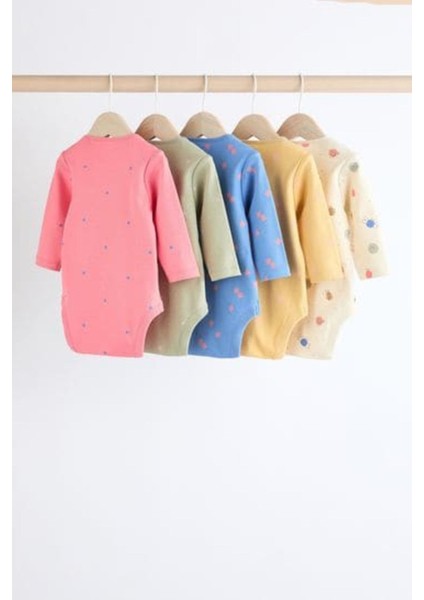 % 100 Pamuklu Pembe Çiçek Desenli Uzun Kollu 5'li Body Zıbın Set