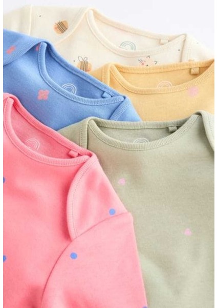 % 100 Pamuklu Pembe Çiçek Desenli Uzun Kollu 5'li Body Zıbın Set