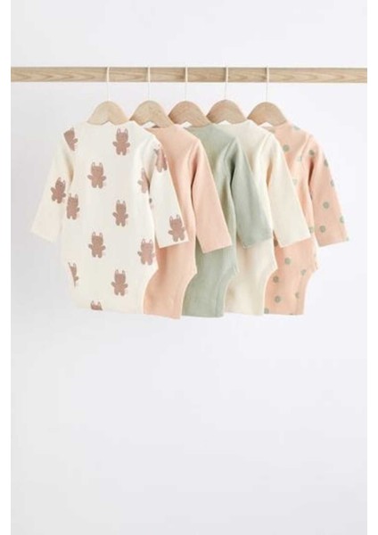 % 100 Pamuklu Krem Pembe Uzun Kollu 5'li Body Zıbın Set fiyatları