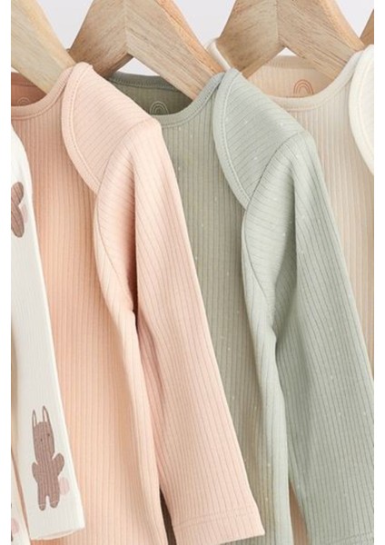 % 100 Pamuklu Krem Pembe Uzun Kollu 5'li Body Zıbın Set modelleri