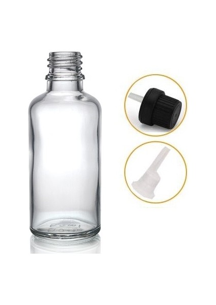 30 ml Şeffaf Cam Içten Da mlalıklı Şişe Siyah Kapak, 12 Adet
