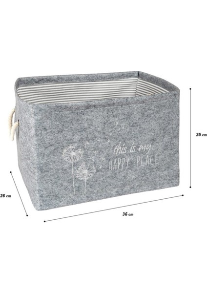 Çok Amaçlı Dikdörtgen Keçe Sepet Gri Düzenleyici Kutu Dolap İçi Organizer Box 36X26X25 cm