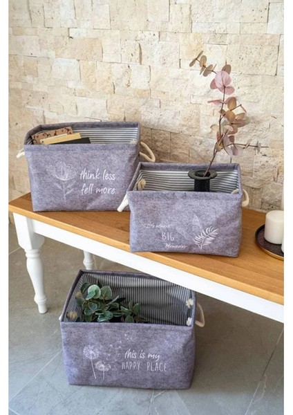 Çok Amaçlı Dikdörtgen Keçe Sepet Gri Düzenleyici Kutu Dolap İçi Organizer Box 36X26X25 cm
